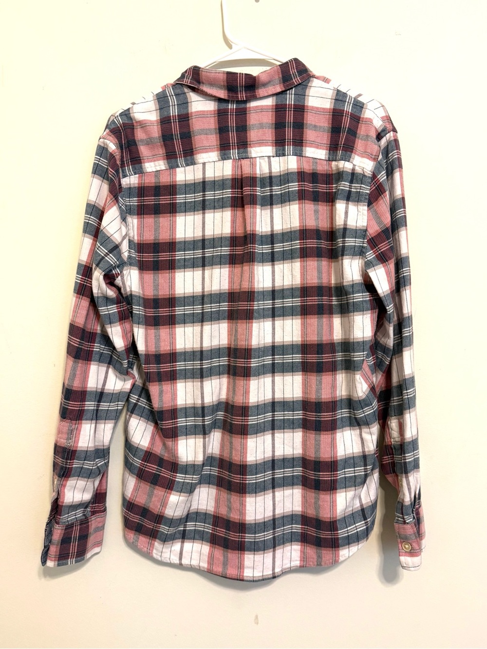 2/$30 Lucky Brand Saturday Stretch Plaid Flannel Shirt Medium Pink Blue Cream - Picture 8 of 8